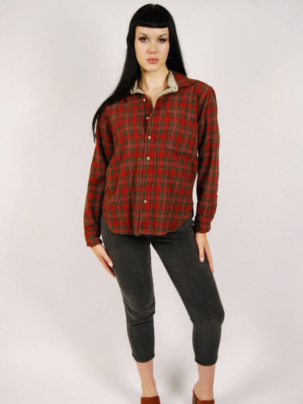 70s Lobo by Pendleton Flannel (L) large red green vintage mens wool warm button